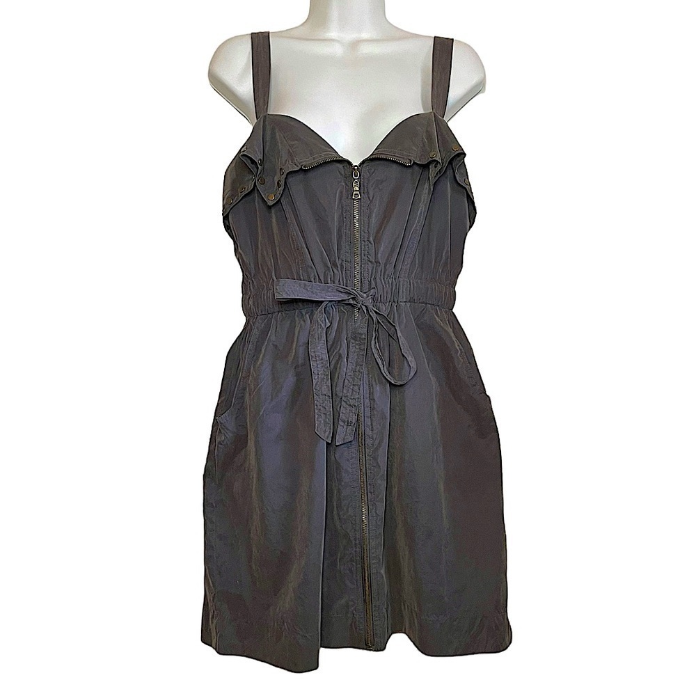 Womens waxed gray studded sleeveless dress utility dress